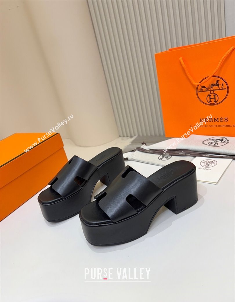 Hermes Calfskin Platform Slides Sandal 7.5cm Black 2025 H082003 (MD-250820022)