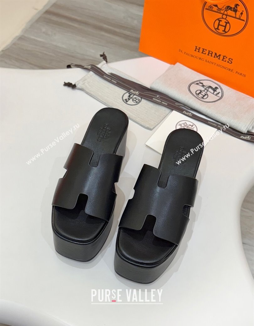 Hermes Calfskin Platform Slides Sandal 7.5cm Black 2025 H082003 (MD-250820022)