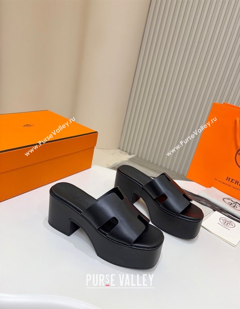 Hermes Calfskin Platform Slides Sandal 7.5cm Black 2025 H082003 (MD-250820022)