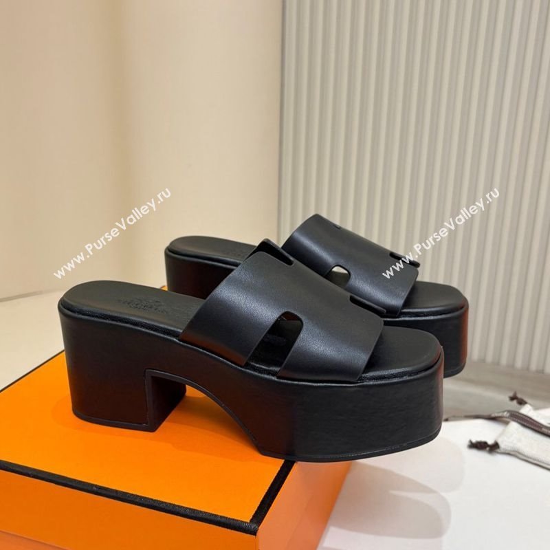 Hermes Calfskin Platform Slides Sandal 7.5cm Black 2025 H082003 (MD-250820022)