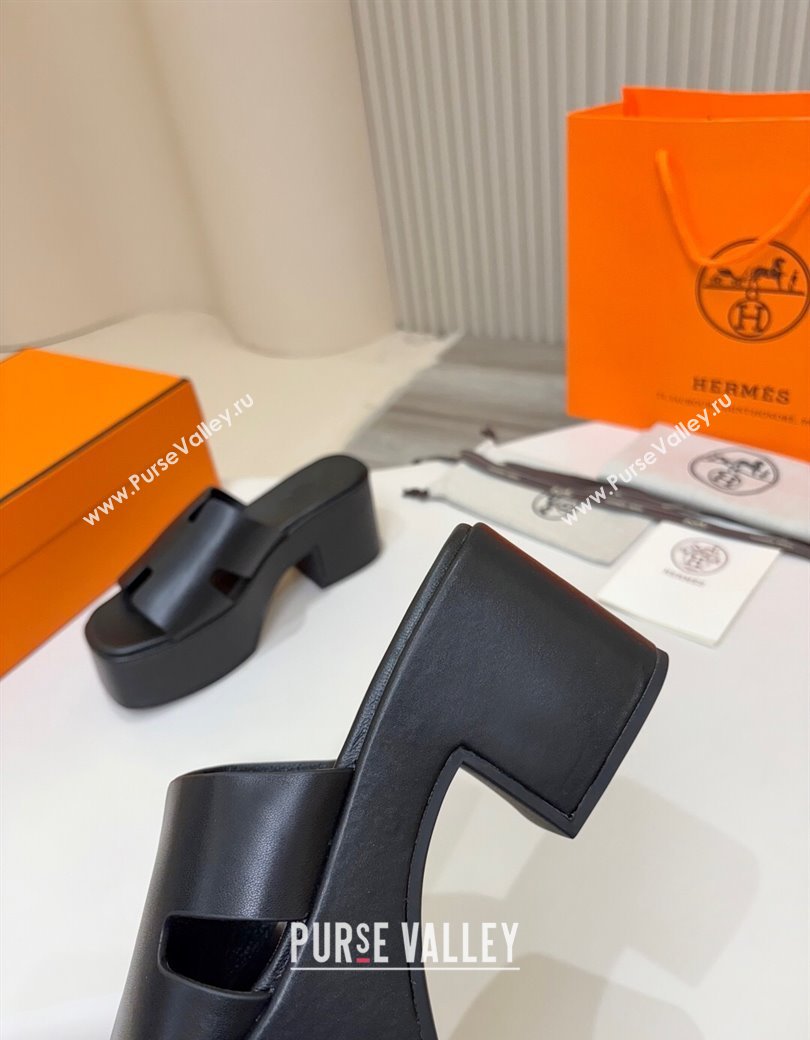Hermes Calfskin Platform Slides Sandal 7.5cm Black 2025 H082003 (MD-250820022)