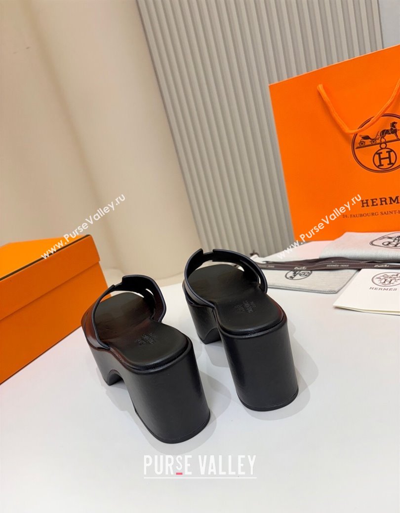 Hermes Calfskin Platform Slides Sandal 7.5cm Black 2025 H082003 (MD-250820022)