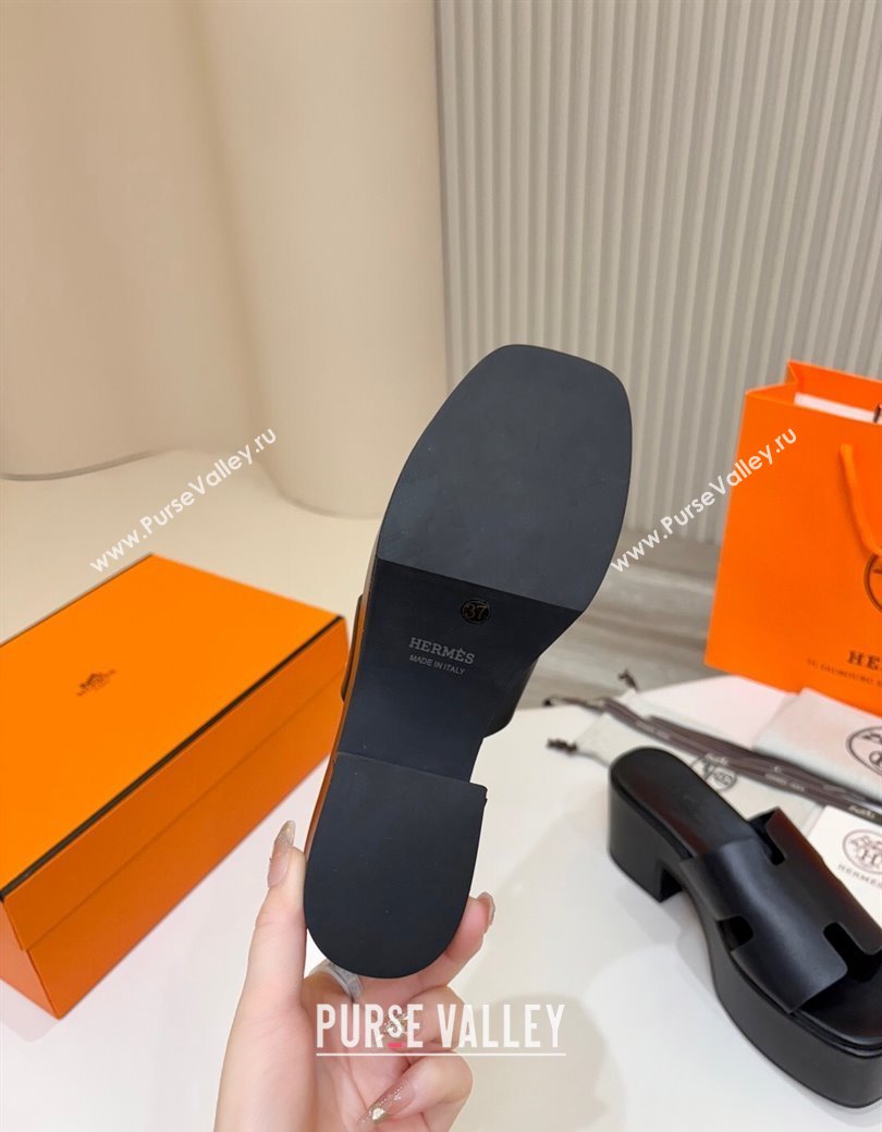Hermes Calfskin Platform Slides Sandal 7.5cm Black 2025 H082003 (MD-250820022)