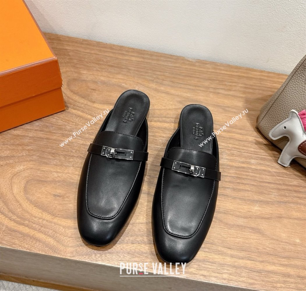 Hermes Oz Flat Mules in Calfskin Leather with Kelly Black 2025 H082004 (XC-250820024)