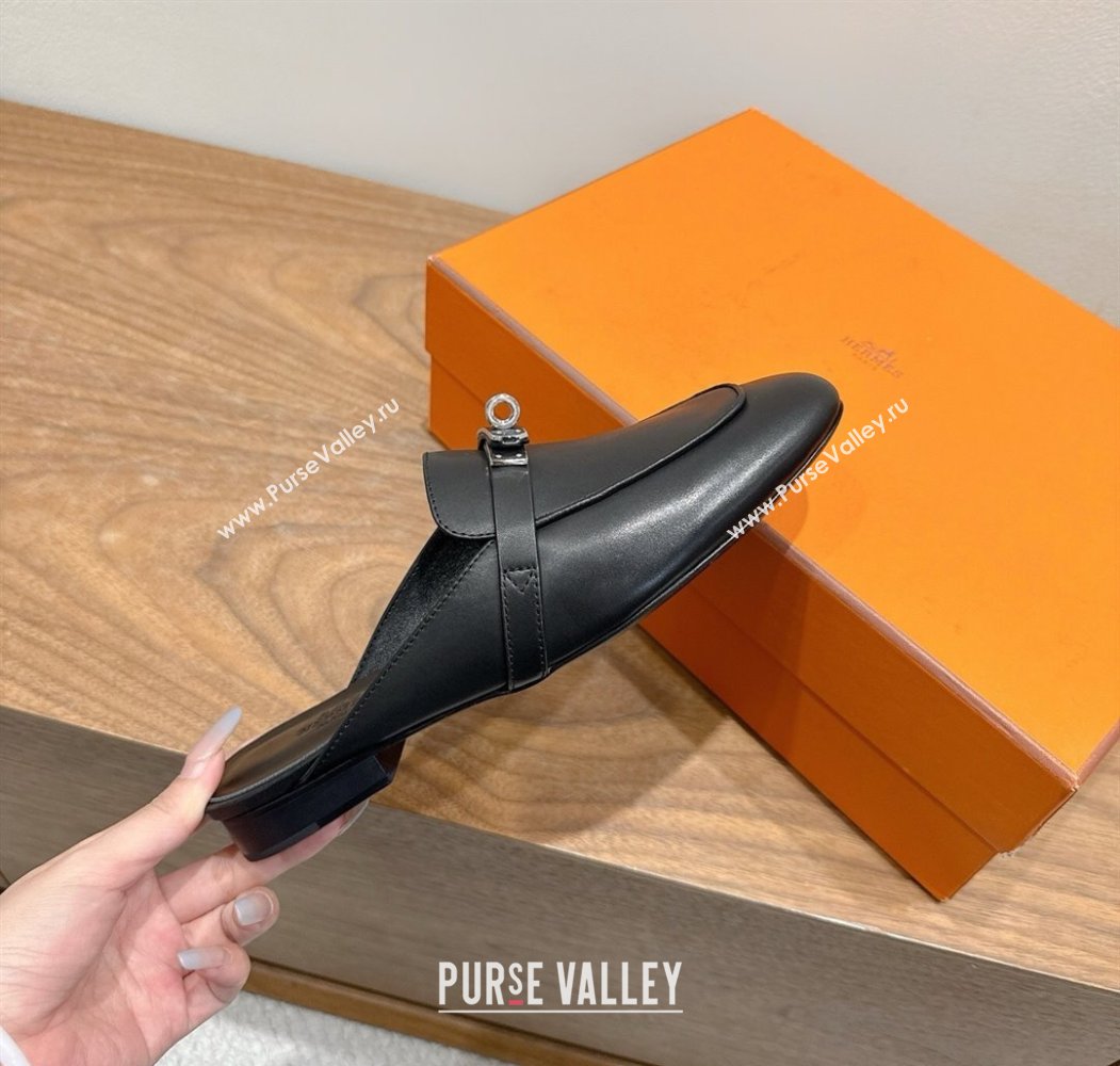 Hermes Oz Flat Mules in Calfskin Leather with Kelly Black 2025 H082004 (XC-250820024)