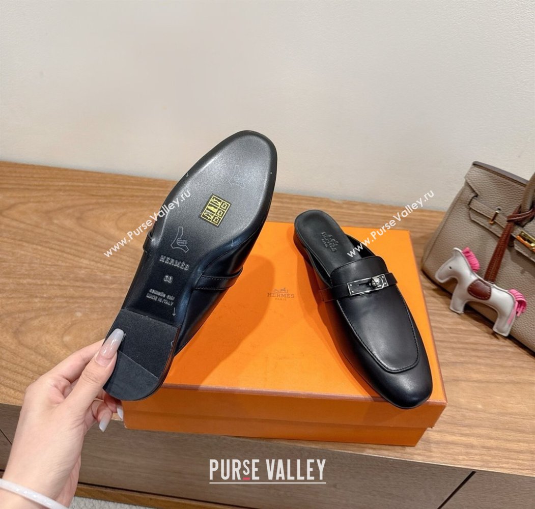 Hermes Oz Flat Mules in Calfskin Leather with Kelly Black 2025 H082004 (XC-250820024)