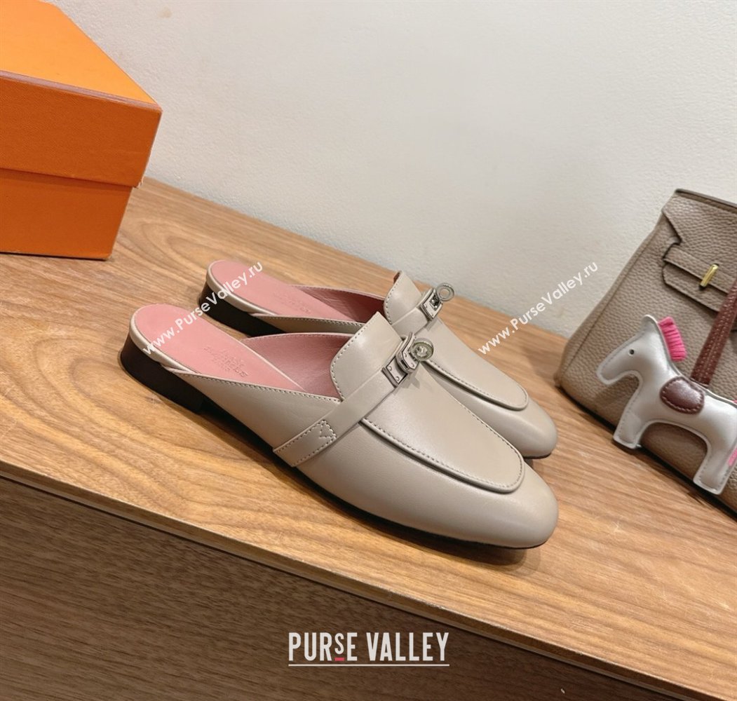 Hermes Oz Flat Mules in Calfskin Leather with Kelly Grey 2025 H082004 (XC-250820026)