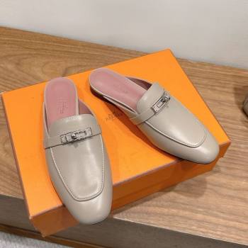 Hermes Oz Flat Mules in Calfskin Leather with Kelly Grey 2025 H082004 (XC-250820026)
