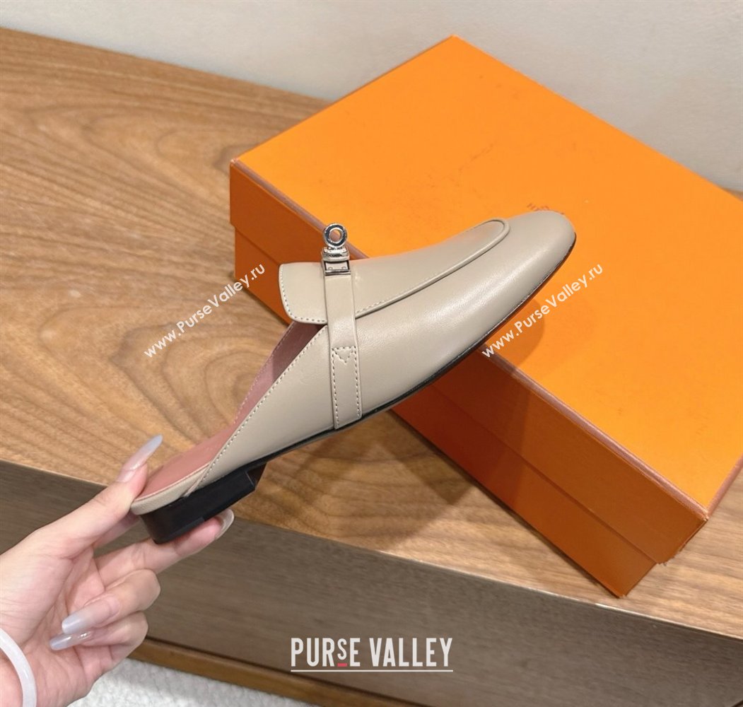 Hermes Oz Flat Mules in Calfskin Leather with Kelly Grey 2025 H082004 (XC-250820026)