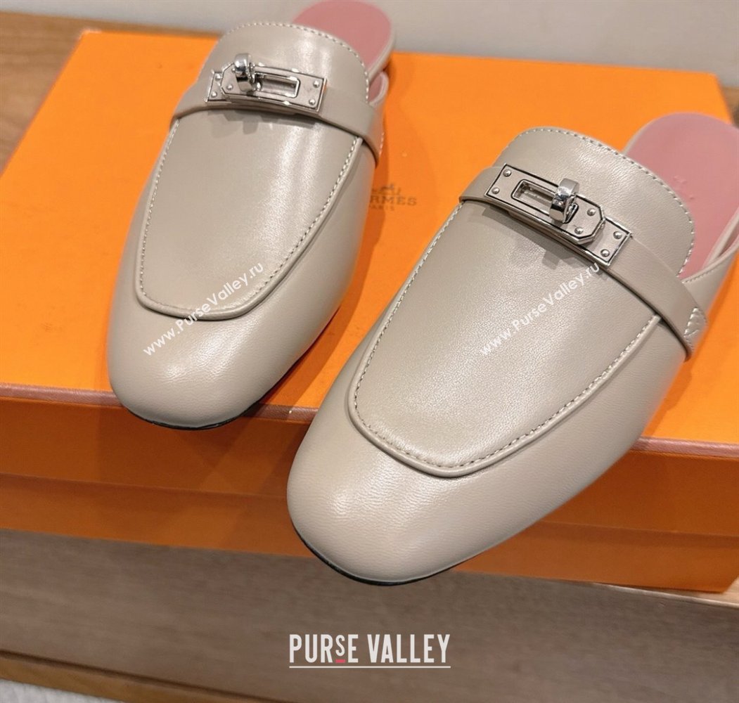 Hermes Oz Flat Mules in Calfskin Leather with Kelly Grey 2025 H082004 (XC-250820026)