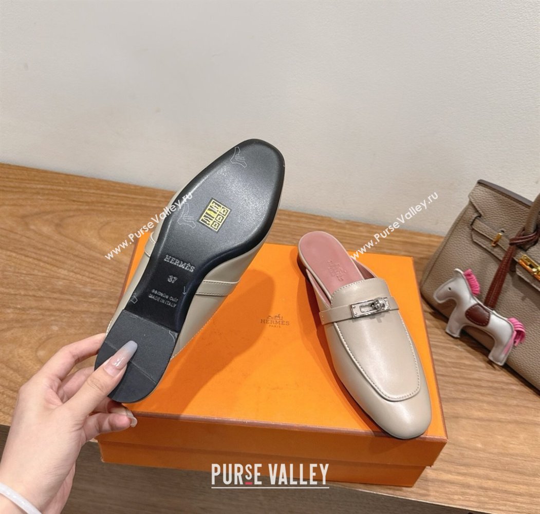 Hermes Oz Flat Mules in Calfskin Leather with Kelly Grey 2025 H082004 (XC-250820026)