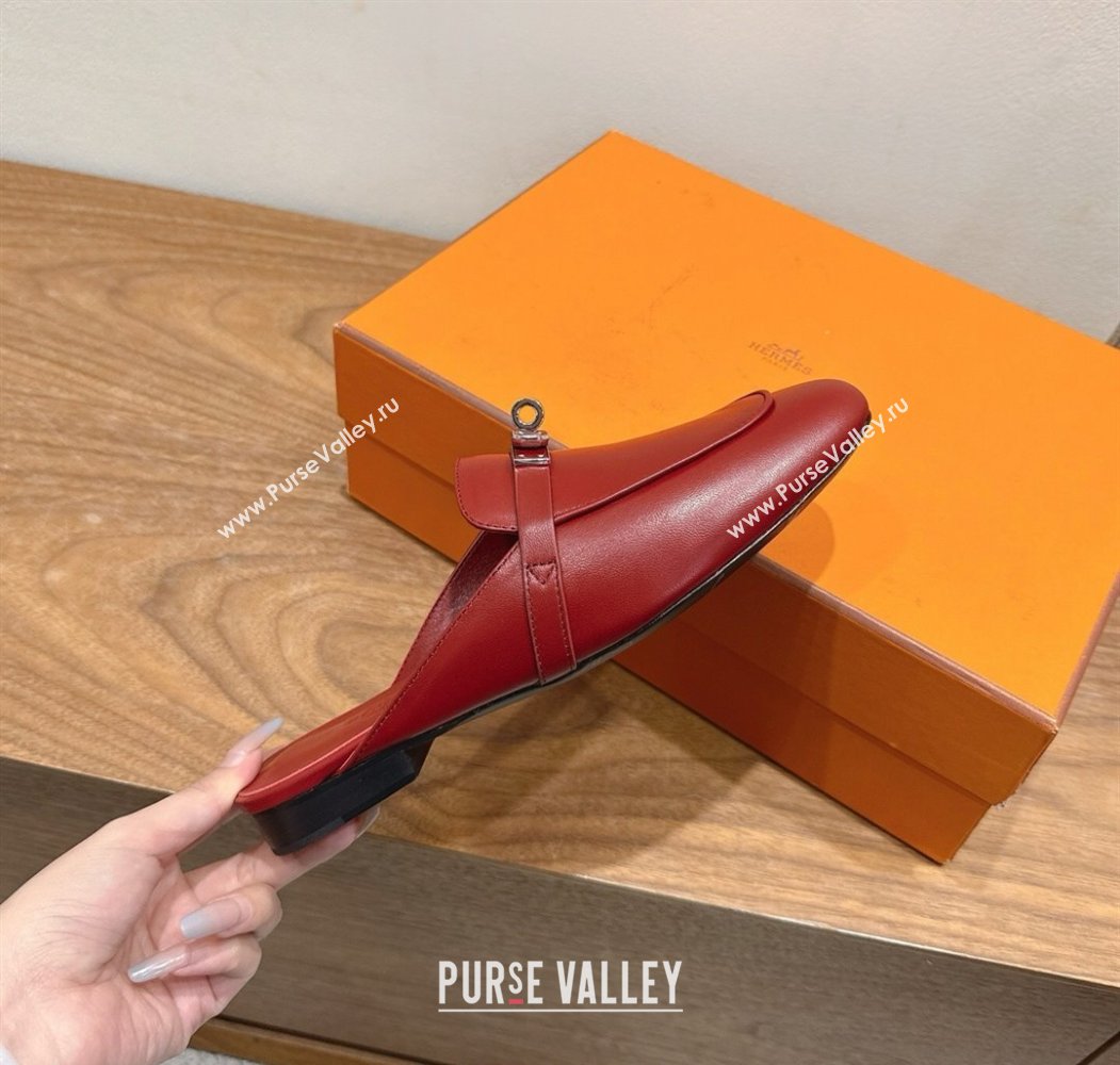 Hermes Oz Flat Mules in Calfskin Leather with Kelly Red 2025 H082004 (XC-250820028)