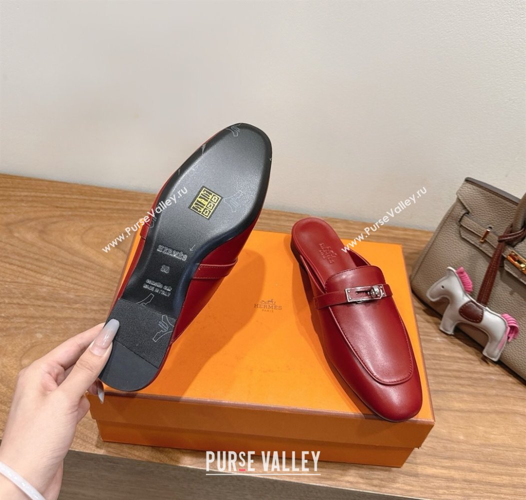 Hermes Oz Flat Mules in Calfskin Leather with Kelly Red 2025 H082004 (XC-250820028)