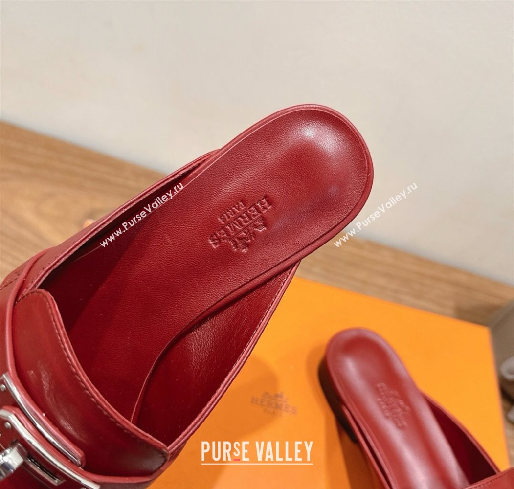 Hermes Oz Flat Mules in Calfskin Leather with Kelly Red 2025 H082004 (XC-250820028)