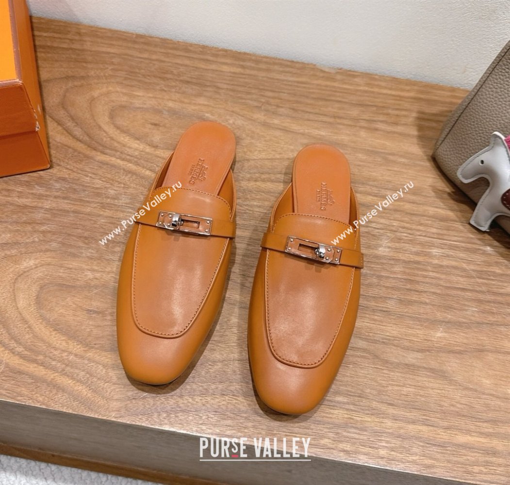 Hermes Oz Flat Mules in Calfskin Leather with Kelly Brown 2025 H082004 (XC-250820029)