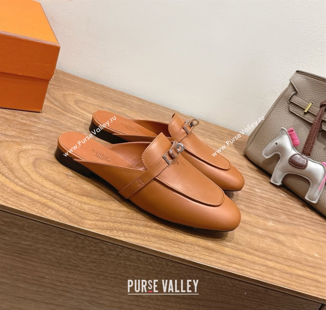 Hermes Oz Flat Mules in Calfskin Leather with Kelly Brown 2025 H082004 (XC-250820029)
