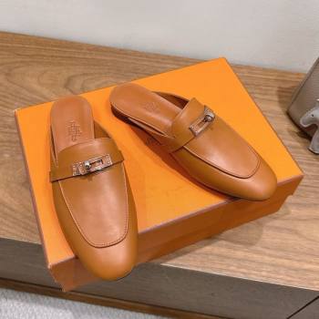 Hermes Oz Flat Mules in Calfskin Leather with Kelly Brown 2025 H082004 (XC-250820029)