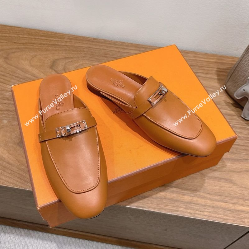 Hermes Oz Flat Mules in Calfskin Leather with Kelly Brown 2025 H082004 (XC-250820029)