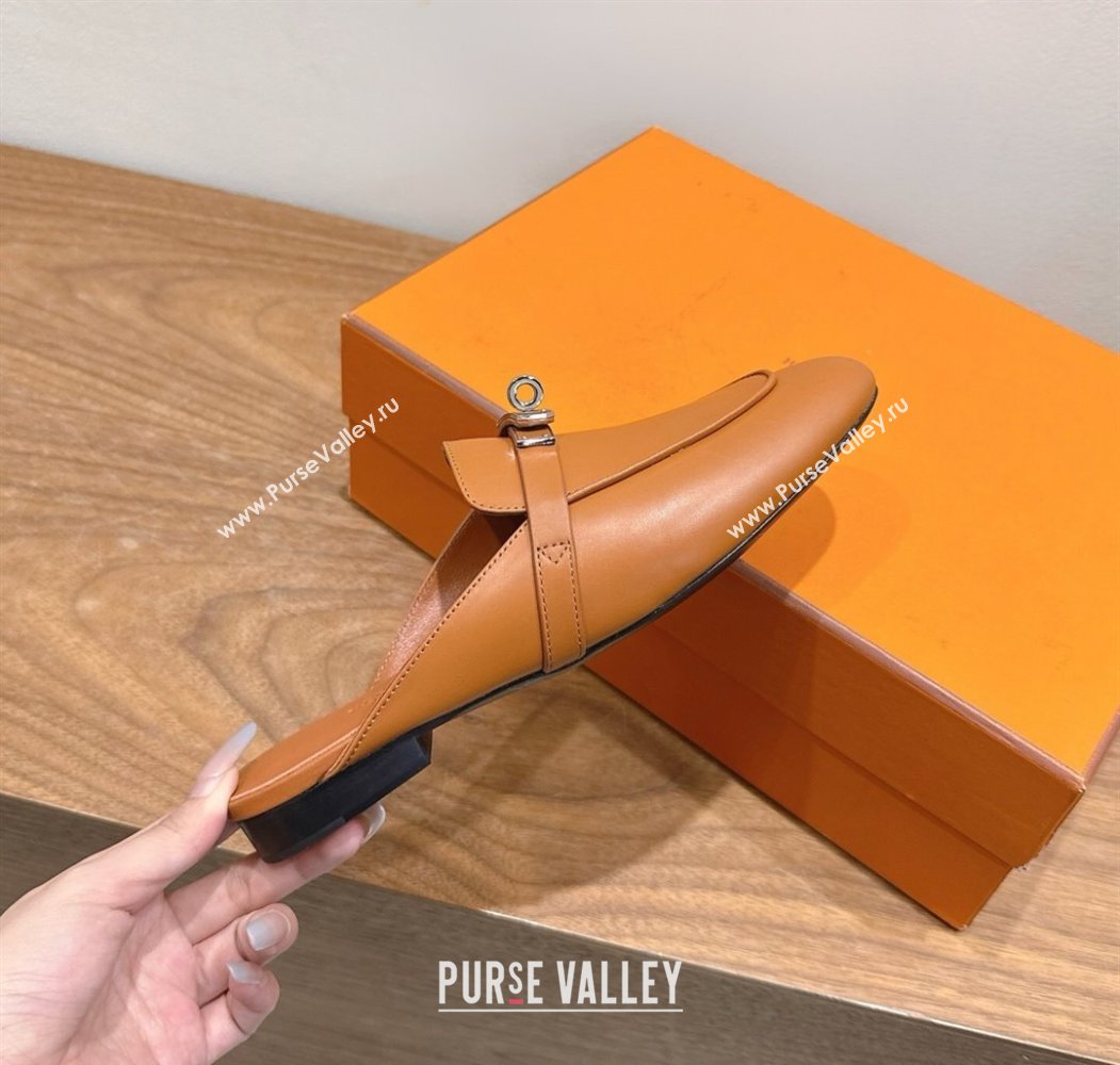 Hermes Oz Flat Mules in Calfskin Leather with Kelly Brown 2025 H082004 (XC-250820029)