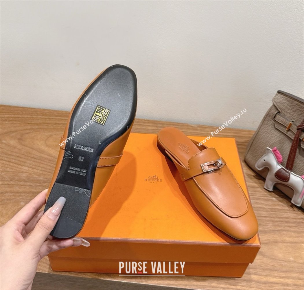 Hermes Oz Flat Mules in Calfskin Leather with Kelly Brown 2025 H082004 (XC-250820029)