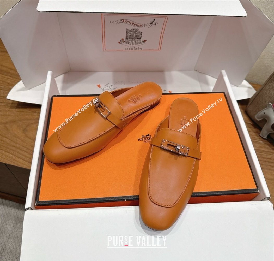 Hermes Oz Flat Mules in Calfskin Leather with Kelly Brown 2025 H082004 (XC-250820029)