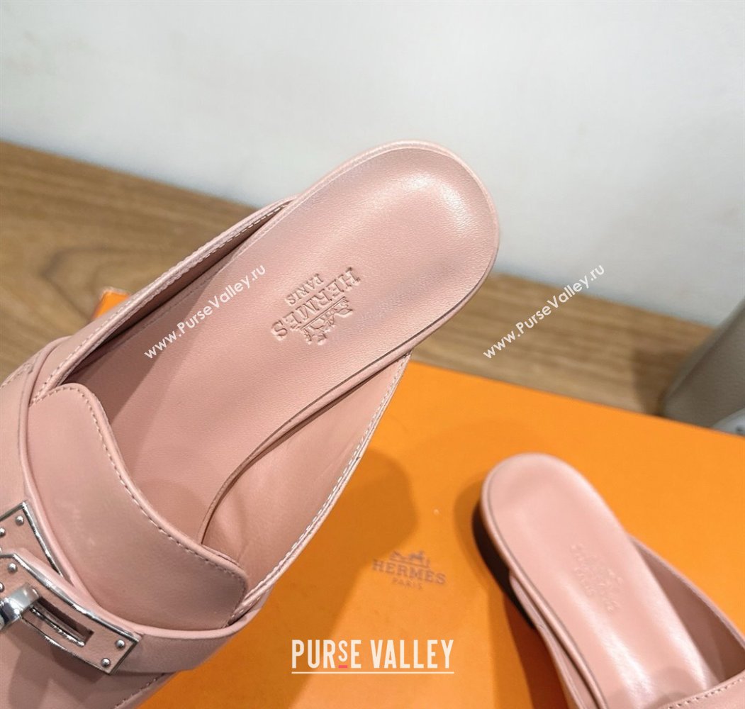 Hermes Oz Flat Mules in Calfskin Leather with Kelly Light Pink 2025 H082004 (XC-250820030)