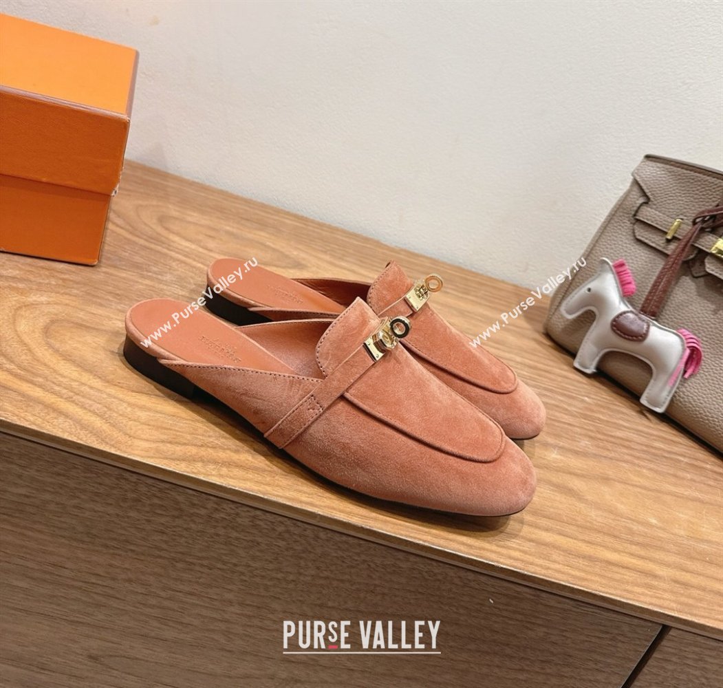 Hermes Oz Flat Mules in Suede with Kelly Brown 2025 H082004 (XC-250820031)