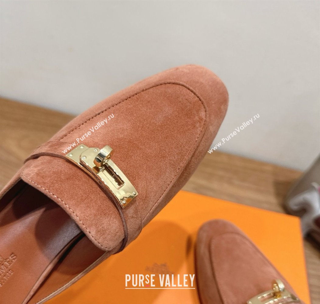 Hermes Oz Flat Mules in Suede with Kelly Brown 2025 H082004 (XC-250820031)