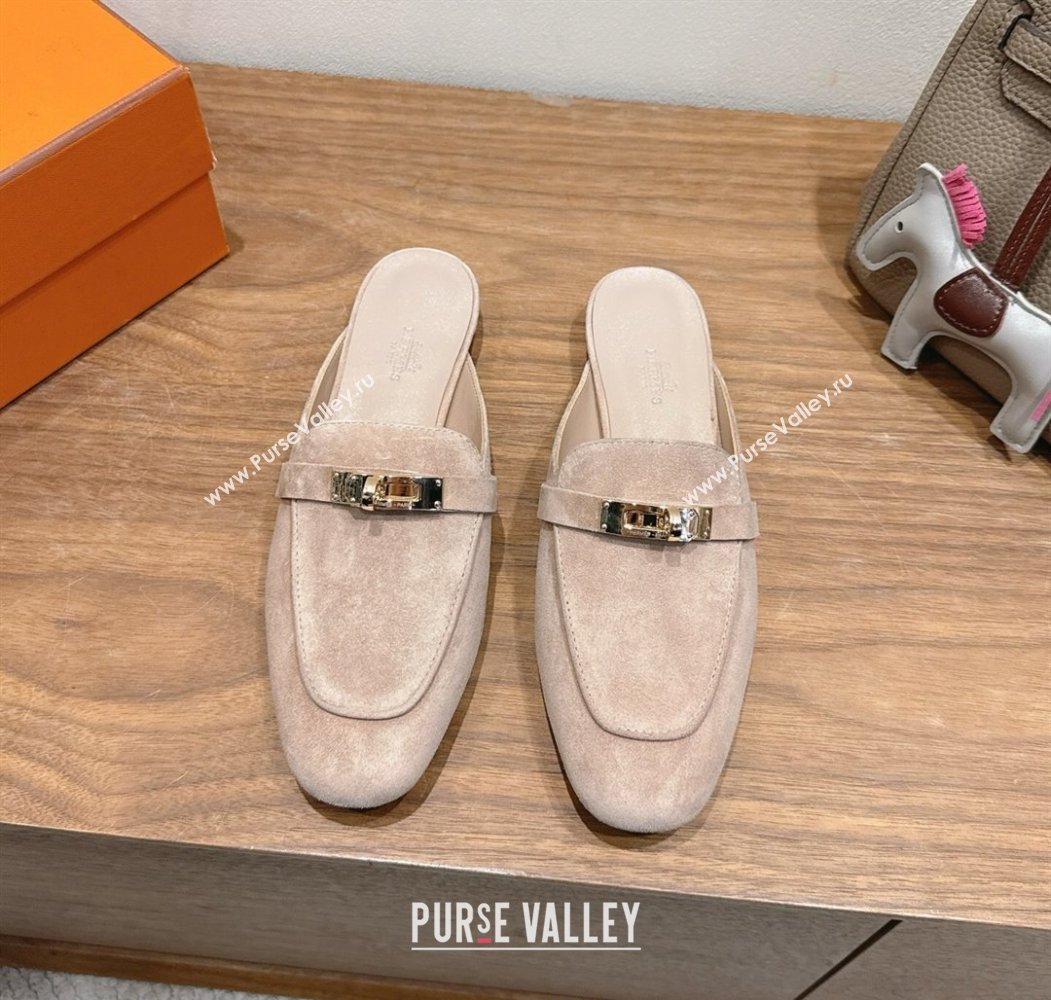 Hermes Oz Flat Mules in Suede with Kelly Beige 2025 H082004 (XC-250820032)
