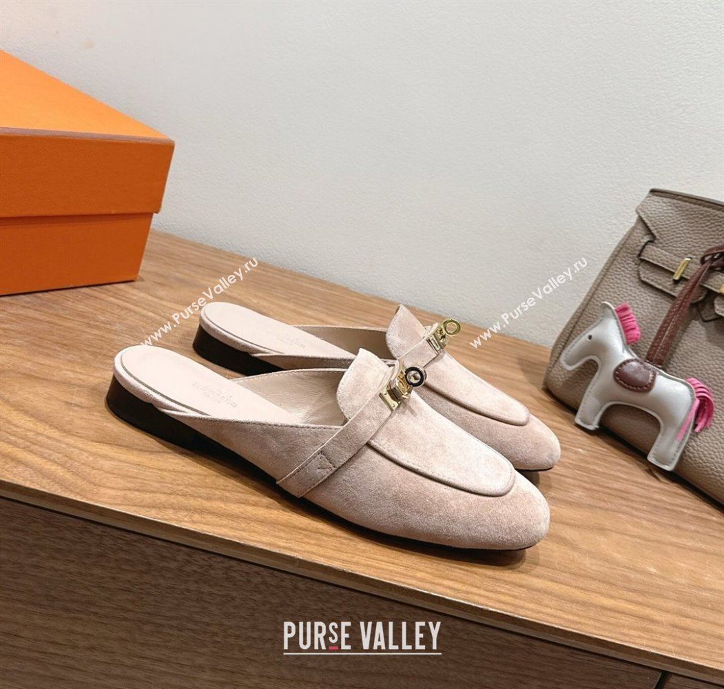 Hermes Oz Flat Mules in Suede with Kelly Beige 2025 H082004 (XC-250820032)