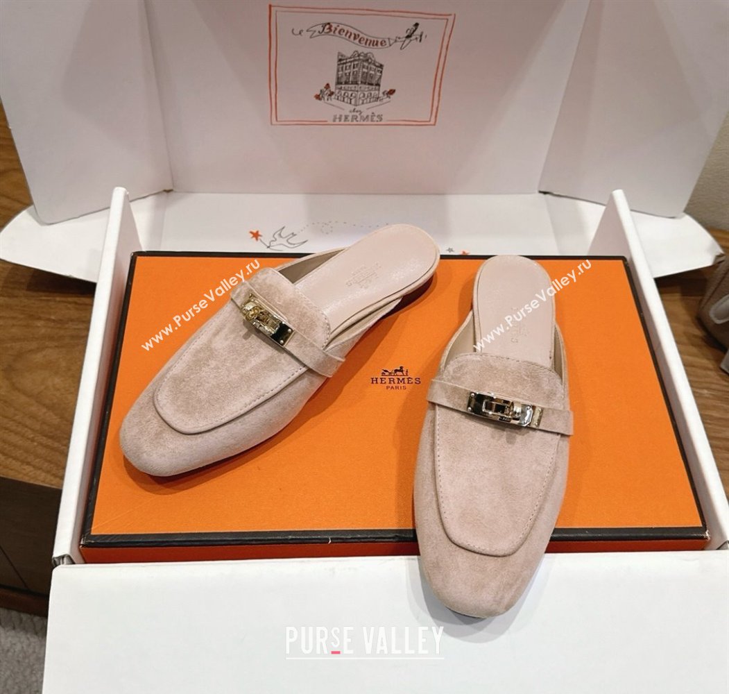Hermes Oz Flat Mules in Suede with Kelly Beige 2025 H082004 (XC-250820032)
