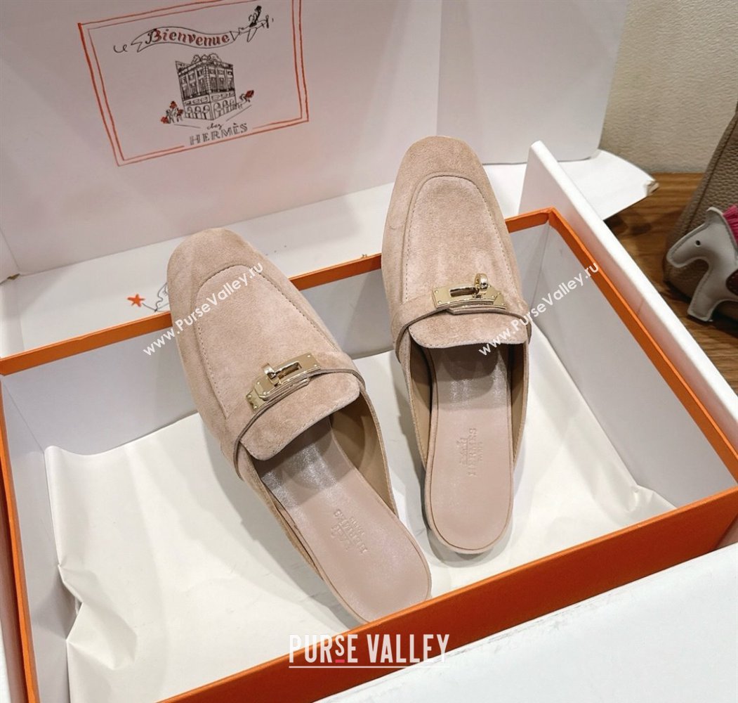 Hermes Oz Flat Mules in Suede with Kelly Beige 2025 H082004 (XC-250820032)