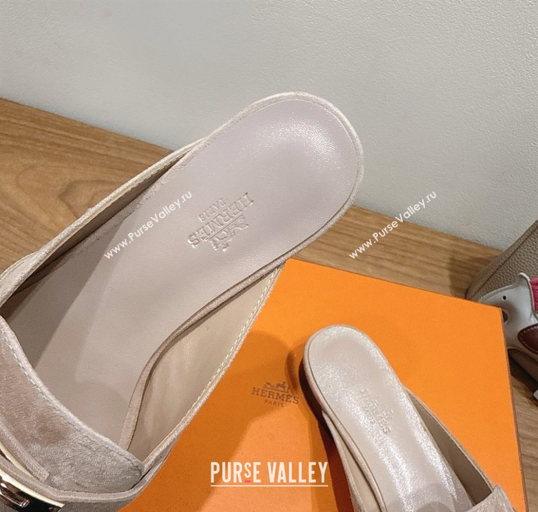 Hermes Oz Flat Mules in Suede with Kelly Beige 2025 H082004 (XC-250820032)
