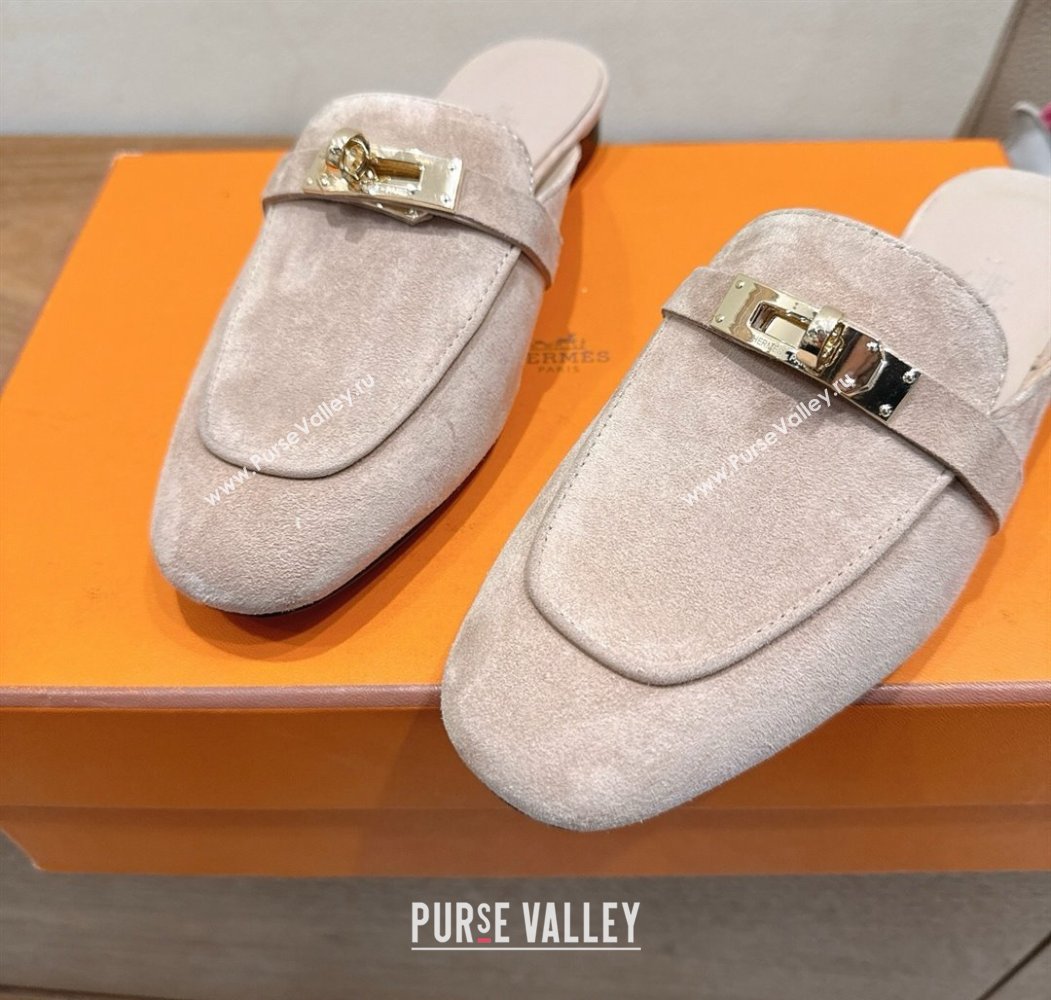 Hermes Oz Flat Mules in Suede with Kelly Beige 2025 H082004 (XC-250820032)