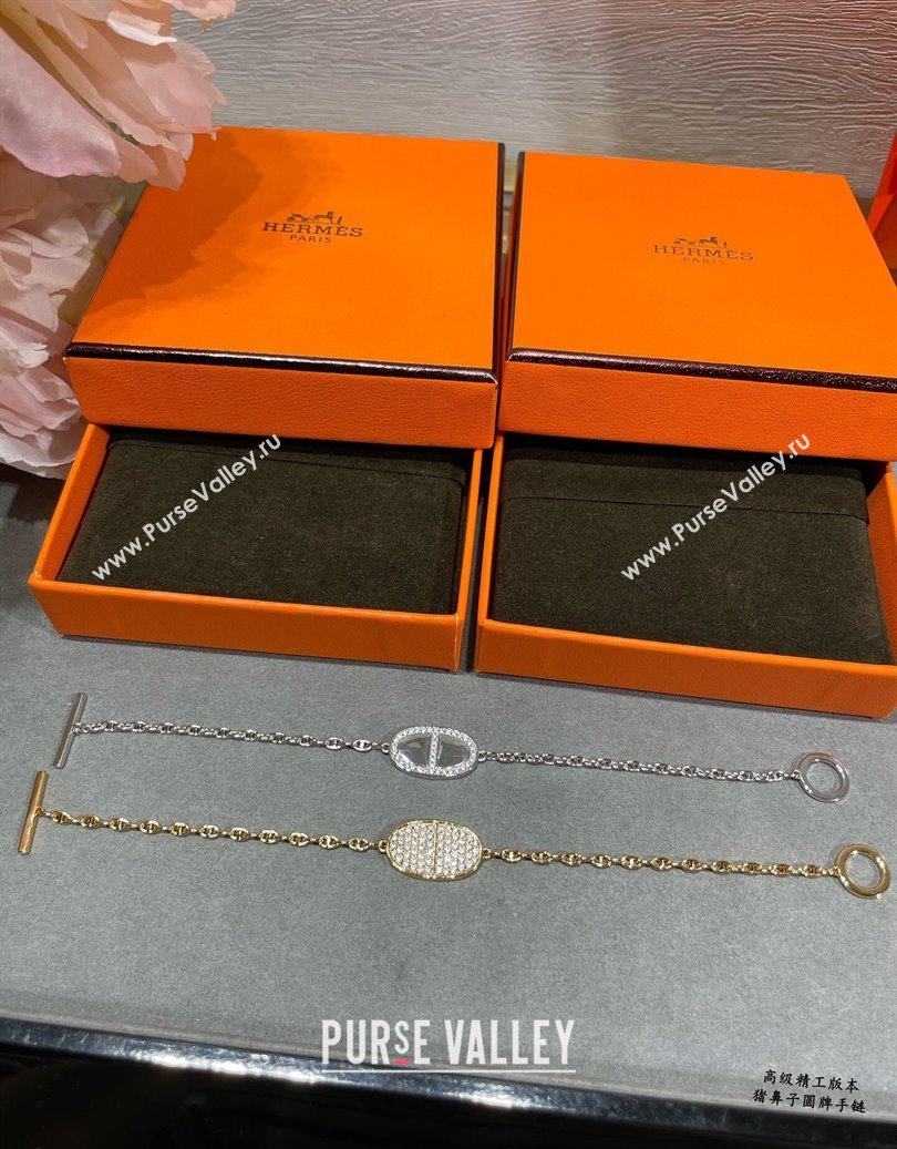 Hermes Chaine dancre Contour bracelet with Strass Silver 2025 H0917031 (YF-250917031)