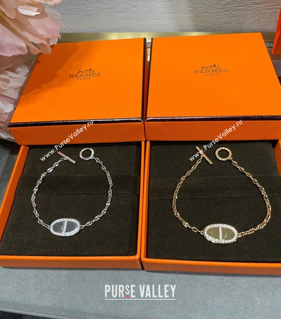 Hermes Chaine dancre Contour bracelet with Strass Silver 2025 H0917031 (YF-250917031)