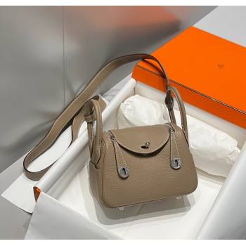 Hermes Lindy Mini Bag 19cm in Litchee-Grainy Togo Calfskin Leather Dove Grey/Silver 2025 (FL-251008028)