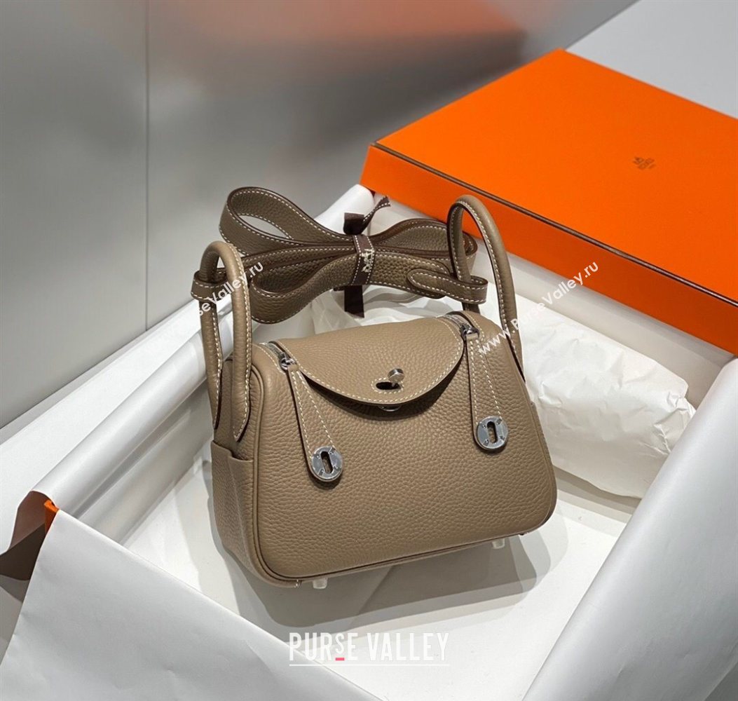 Hermes Lindy Mini Bag 19cm in Litchee-Grainy Togo Calfskin Leather Dove Grey/Silver 2025 (FL-251008028)