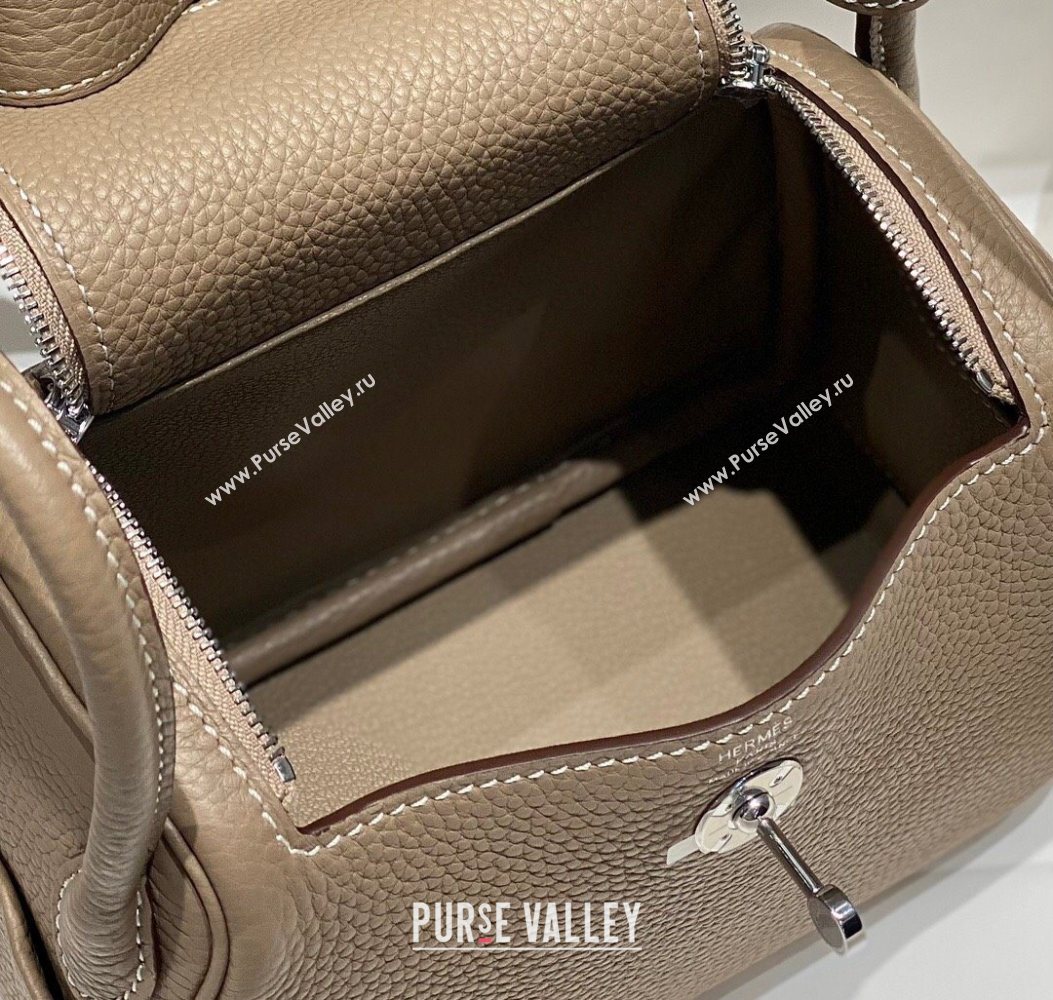 Hermes Lindy Mini Bag 19cm in Litchee-Grainy Togo Calfskin Leather Dove Grey/Silver 2025 (FL-251008028)