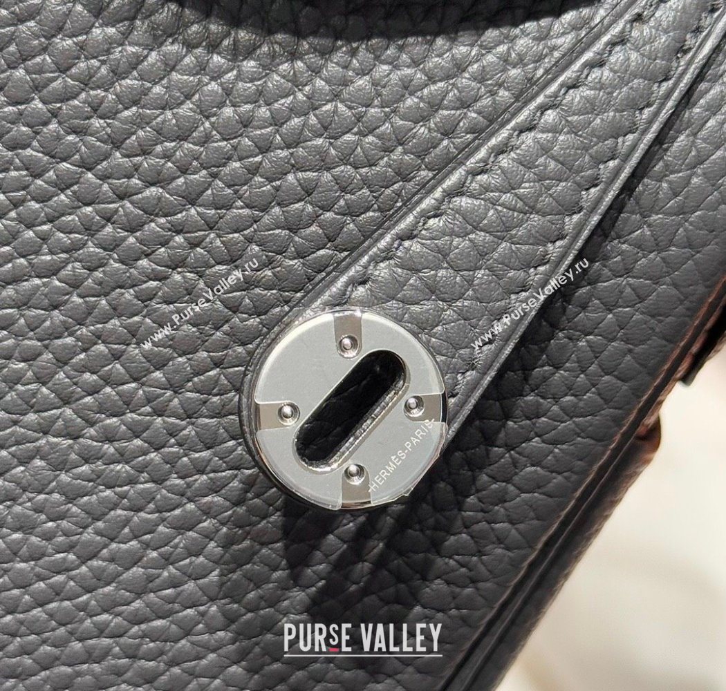 Hermes Lindy Mini Bag 19cm in Litchee-Grainy Clemence Calfskin Leather Graphite Grey/Silver 2025 (FL-251008019)