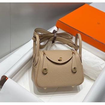 Hermes Lindy Mini Bag 19cm in Litchee-Grainy Togo Calfskin Leather Trench Beige/Gold 2025 (FL-251008027)