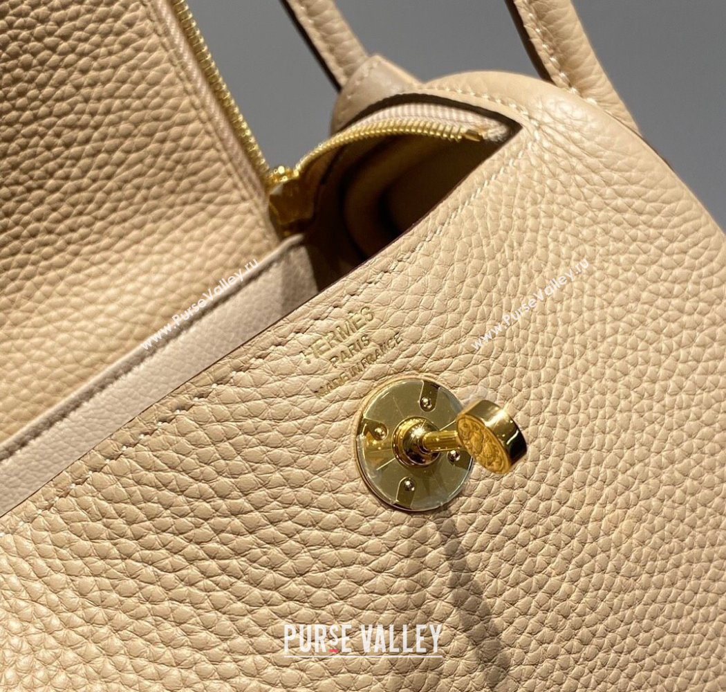Hermes Lindy Mini Bag 19cm in Litchee-Grainy Togo Calfskin Leather Trench Beige/Gold 2025 (FL-251008027)
