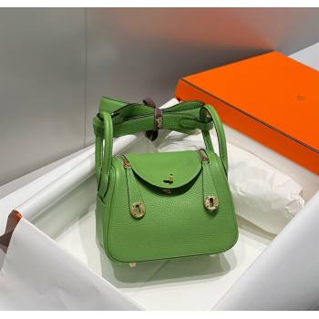 Hermes Lindy Mini Bag 19cm in Litchee-Grainy Togo Calfskin Leather Avocado Green 2025 (FL-251008029)