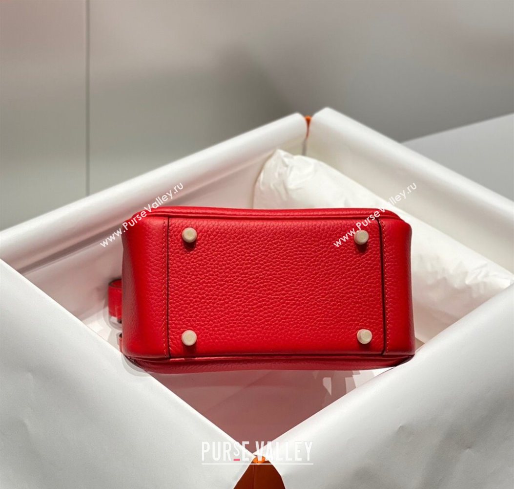Hermes Lindy Mini Bag 19cm in Litchee-Grainy Togo Calfskin Leather Rouge Red 2025 (FL-251008032)