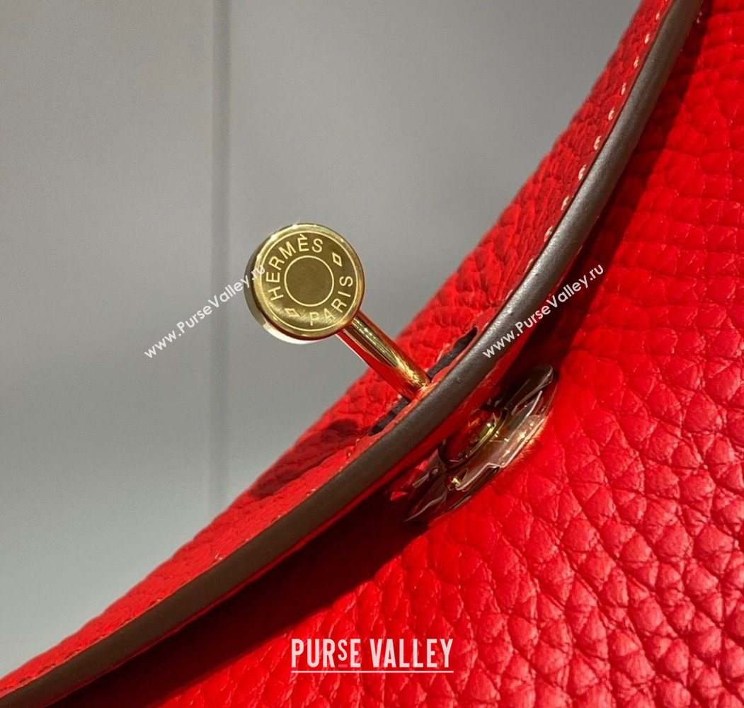 Hermes Lindy Mini Bag 19cm in Litchee-Grainy Togo Calfskin Leather Rouge Red 2025 (FL-251008032)