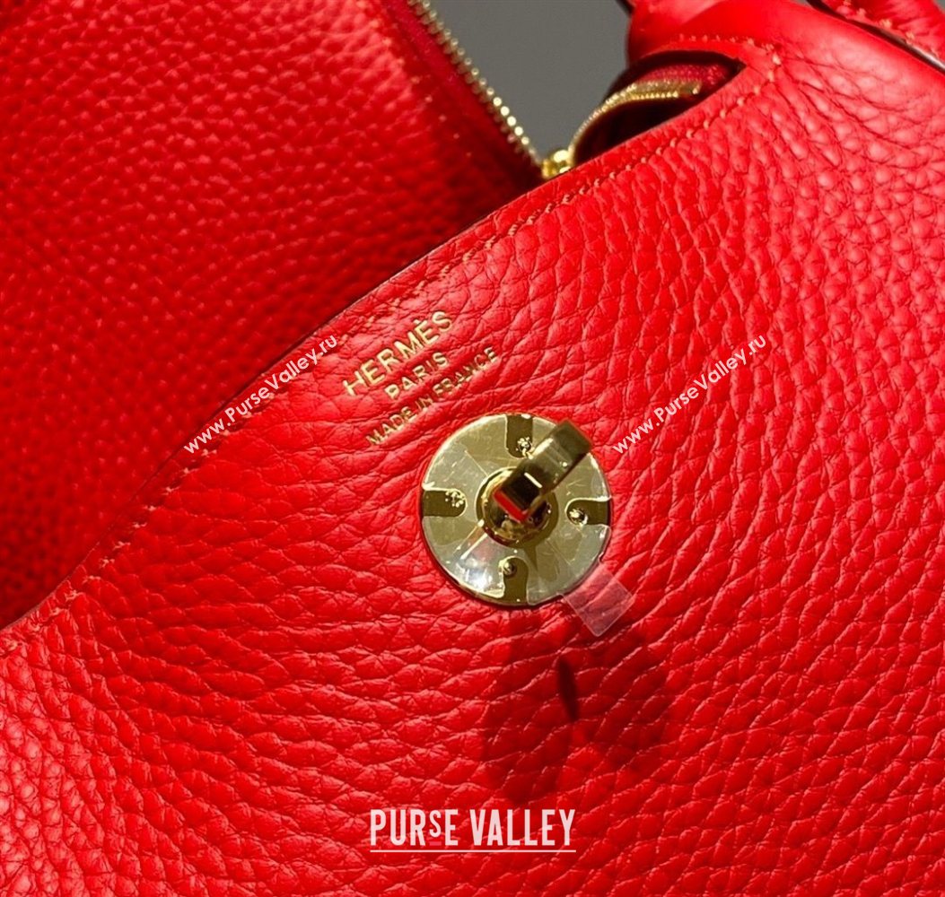 Hermes Lindy Mini Bag 19cm in Litchee-Grainy Togo Calfskin Leather Rouge Red 2025 (FL-251008032)