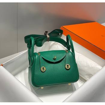 Hermes Lindy Mini Bag 19cm in Litchee-Grainy Togo Calfskin Leather Emerald Green 2025 (FL-251008033)