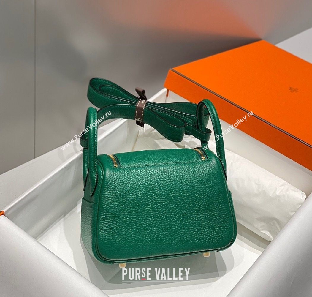 Hermes Lindy Mini Bag 19cm in Litchee-Grainy Togo Calfskin Leather Emerald Green 2025 (FL-251008033)