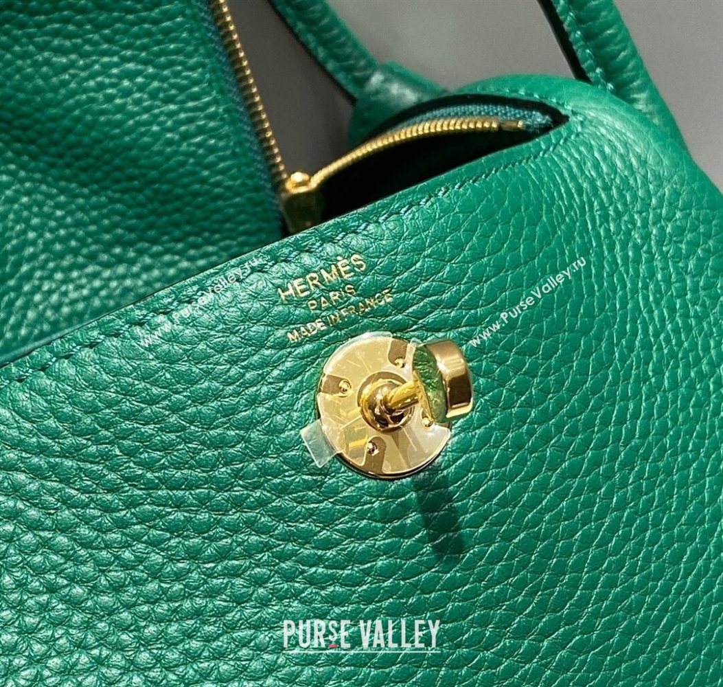 Hermes Lindy Mini Bag 19cm in Litchee-Grainy Togo Calfskin Leather Emerald Green 2025 (FL-251008033)