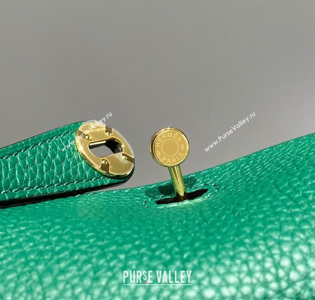 Hermes Lindy Mini Bag 19cm in Litchee-Grainy Togo Calfskin Leather Emerald Green 2025 (FL-251008033)
